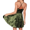 image:imageRVivimos Womens Crushed Velvet Spaghetti Straps Sexy V Neck Club Party Pleated Swing Skater DressArmy Green