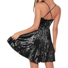 image:imageRVivimos Womens Crushed Velvet Spaghetti Straps Sexy V Neck Club Party Pleated Swing Skater DressBlack