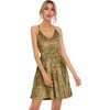 image:imageRVivimos Womens Crushed Velvet Spaghetti Straps Sexy V Neck Club Party Pleated Swing Skater DressBrown