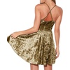 image:imageRVivimos Womens Crushed Velvet Spaghetti Straps Sexy V Neck Club Party Pleated Swing Skater DressBrown