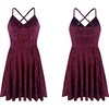 image:imageRVivimos Womens Crushed Velvet Spaghetti Straps Sexy V Neck Club Party Pleated Swing Skater DressBurgundy