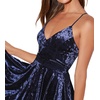 image:imageRVivimos Womens Crushed Velvet Spaghetti Straps Sexy V Neck Club Party Pleated Swing Skater DressDark Blue