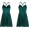 image:imageRVivimos Womens Crushed Velvet Spaghetti Straps Sexy V Neck Club Party Pleated Swing Skater DressDarkgreen