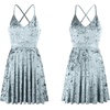 image:imageRVivimos Womens Crushed Velvet Spaghetti Straps Sexy V Neck Club Party Pleated Swing Skater DressGrey