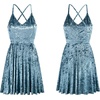 image:imageRVivimos Womens Crushed Velvet Spaghetti Straps Sexy V Neck Club Party Pleated Swing Skater DressHaze Blue