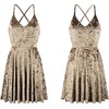 image:imageRVivimos Womens Crushed Velvet Spaghetti Straps Sexy V Neck Club Party Pleated Swing Skater DressLight Brown