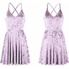 image:imageRVivimos Womens Crushed Velvet Spaghetti Straps Sexy V Neck Club Party Pleated Swing Skater DressLight Purple