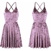 image:imageRVivimos Womens Crushed Velvet Spaghetti Straps Sexy V Neck Club Party Pleated Swing Skater DressPurple