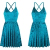 image:imageRVivimos Womens Crushed Velvet Spaghetti Straps Sexy V Neck Club Party Pleated Swing Skater DressTeal