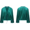 image:imageRVivimos Womens Fall Velvet Casual Jackets Bell Long Sleeve Tie Front Lace Trim Loose Vintage Kimono Cardigan Short CoatDarkgreen
