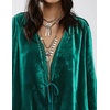 image:imageRVivimos Womens Fall Velvet Casual Jackets Bell Long Sleeve Tie Front Lace Trim Loose Vintage Kimono Cardigan Short CoatDarkgreen