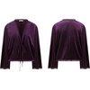 image:imageRVivimos Womens Fall Velvet Casual Jackets Bell Long Sleeve Tie Front Lace Trim Loose Vintage Kimono Cardigan Short CoatDarkpurple