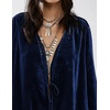 image:imageRVivimos Womens Fall Velvet Casual Jackets Bell Long Sleeve Tie Front Lace Trim Loose Vintage Kimono Cardigan Short CoatNavy Blue