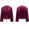 image:imageRVivimos Womens Fall Velvet Casual Jackets Bell Long Sleeve Tie Front Lace Trim Loose Vintage Kimono Cardigan Short CoatWine Red