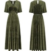 image:imageRVivimos Womens Fall Velvet Maxi Dress 2026 Short Sleeve V Neck Elegant Vintage Flowy Long DressesArmy Green