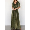 image:imageRVivimos Womens Fall Velvet Maxi Dress 2026 Short Sleeve V Neck Elegant Vintage Flowy Long DressesArmy Green