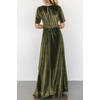 image:imageRVivimos Womens Fall Velvet Maxi Dress 2026 Short Sleeve V Neck Elegant Vintage Flowy Long DressesArmy Green