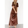 image:imageRVivimos Womens Fall Velvet Maxi Dress 2026 Short Sleeve V Neck Elegant Vintage Flowy Long DressesBrown