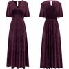 image:imageRVivimos Womens Fall Velvet Maxi Dress 2026 Short Sleeve V Neck Elegant Vintage Flowy Long DressesBurgundy