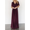image:imageRVivimos Womens Fall Velvet Maxi Dress 2026 Short Sleeve V Neck Elegant Vintage Flowy Long DressesBurgundy