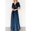 image:imageRVivimos Womens Fall Velvet Maxi Dress 2026 Short Sleeve V Neck Elegant Vintage Flowy Long DressesDark Blue
