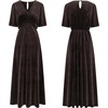 image:imageRVivimos Womens Fall Velvet Maxi Dress 2026 Short Sleeve V Neck Elegant Vintage Flowy Long DressesDark Brown