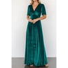 image:imageRVivimos Womens Fall Velvet Maxi Dress 2026 Short Sleeve V Neck Elegant Vintage Flowy Long DressesDark Green