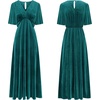 image:imageRVivimos Womens Fall Velvet Maxi Dress 2026 Short Sleeve V Neck Elegant Vintage Flowy Long DressesDark Green