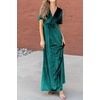 image:imageRVivimos Womens Fall Velvet Maxi Dress 2026 Short Sleeve V Neck Elegant Vintage Flowy Long DressesDark Green