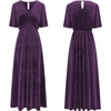 image:imageRVivimos Womens Fall Velvet Maxi Dress 2026 Short Sleeve V Neck Elegant Vintage Flowy Long DressesDark Purple