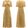 image:imageRVivimos Womens Fall Velvet Maxi Dress 2026 Short Sleeve V Neck Elegant Vintage Flowy Long DressesGold