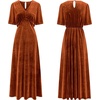 image:imageRVivimos Womens Fall Velvet Maxi Dress 2026 Short Sleeve V Neck Elegant Vintage Flowy Long DressesRust Brown