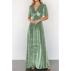 image:imageRVivimos Womens Fall Velvet Maxi Dress 2026 Short Sleeve V Neck Elegant Vintage Flowy Long DressesSage Green