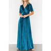 image:imageRVivimos Womens Fall Velvet Maxi Dress 2026 Short Sleeve V Neck Elegant Vintage Flowy Long DressesTeal