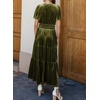 image:imageRVivimos Womens Fall Winter Vintage Velvet Dress Short Sleeve V Neck Elastic Waist Tiered Ruffle ALine Flowy Maxi DressArmygreen