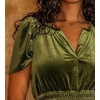 image:imageRVivimos Womens Fall Winter Vintage Velvet Dress Short Sleeve V Neck Elastic Waist Tiered Ruffle ALine Flowy Maxi DressArmygreen