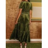 image:imageRVivimos Womens Fall Winter Vintage Velvet Dress Short Sleeve V Neck Elastic Waist Tiered Ruffle ALine Flowy Maxi DressArmygreen