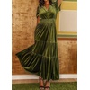 image:imageRVivimos Womens Fall Winter Vintage Velvet Dress Short Sleeve V Neck Elastic Waist Tiered Ruffle ALine Flowy Maxi DressArmygreen