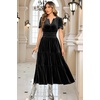 image:imageRVivimos Womens Fall Winter Vintage Velvet Dress Short Sleeve V Neck Elastic Waist Tiered Ruffle ALine Flowy Maxi DressBlack