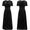 image:imageRVivimos Womens Fall Winter Vintage Velvet Dress Short Sleeve V Neck Elastic Waist Tiered Ruffle ALine Flowy Maxi DressBlack