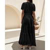 image:imageRVivimos Womens Fall Winter Vintage Velvet Dress Short Sleeve V Neck Elastic Waist Tiered Ruffle ALine Flowy Maxi DressBlack