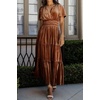 image:imageRVivimos Womens Fall Winter Vintage Velvet Dress Short Sleeve V Neck Elastic Waist Tiered Ruffle ALine Flowy Maxi DressBrown