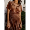image:imageRVivimos Womens Fall Winter Vintage Velvet Dress Short Sleeve V Neck Elastic Waist Tiered Ruffle ALine Flowy Maxi DressBrown
