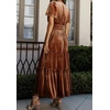 image:imageRVivimos Womens Fall Winter Vintage Velvet Dress Short Sleeve V Neck Elastic Waist Tiered Ruffle ALine Flowy Maxi DressBrown