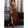 image:imageRVivimos Womens Fall Winter Vintage Velvet Dress Short Sleeve V Neck Elastic Waist Tiered Ruffle ALine Flowy Maxi DressBrown