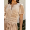 image:imageRVivimos Womens Fall Winter Vintage Velvet Dress Short Sleeve V Neck Elastic Waist Tiered Ruffle ALine Flowy Maxi DressChampagne