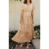 image:imageRVivimos Womens Fall Winter Vintage Velvet Dress Short Sleeve V Neck Elastic Waist Tiered Ruffle ALine Flowy Maxi DressChampagne