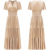 image:imageRVivimos Womens Fall Winter Vintage Velvet Dress Short Sleeve V Neck Elastic Waist Tiered Ruffle ALine Flowy Maxi DressChampagne