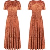 image:imageRVivimos Womens Fall Winter Vintage Velvet Dress Short Sleeve V Neck Elastic Waist Tiered Ruffle ALine Flowy Maxi DressCrushedburntorange