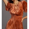 image:imageRVivimos Womens Fall Winter Vintage Velvet Dress Short Sleeve V Neck Elastic Waist Tiered Ruffle ALine Flowy Maxi DressCrushedburntorange